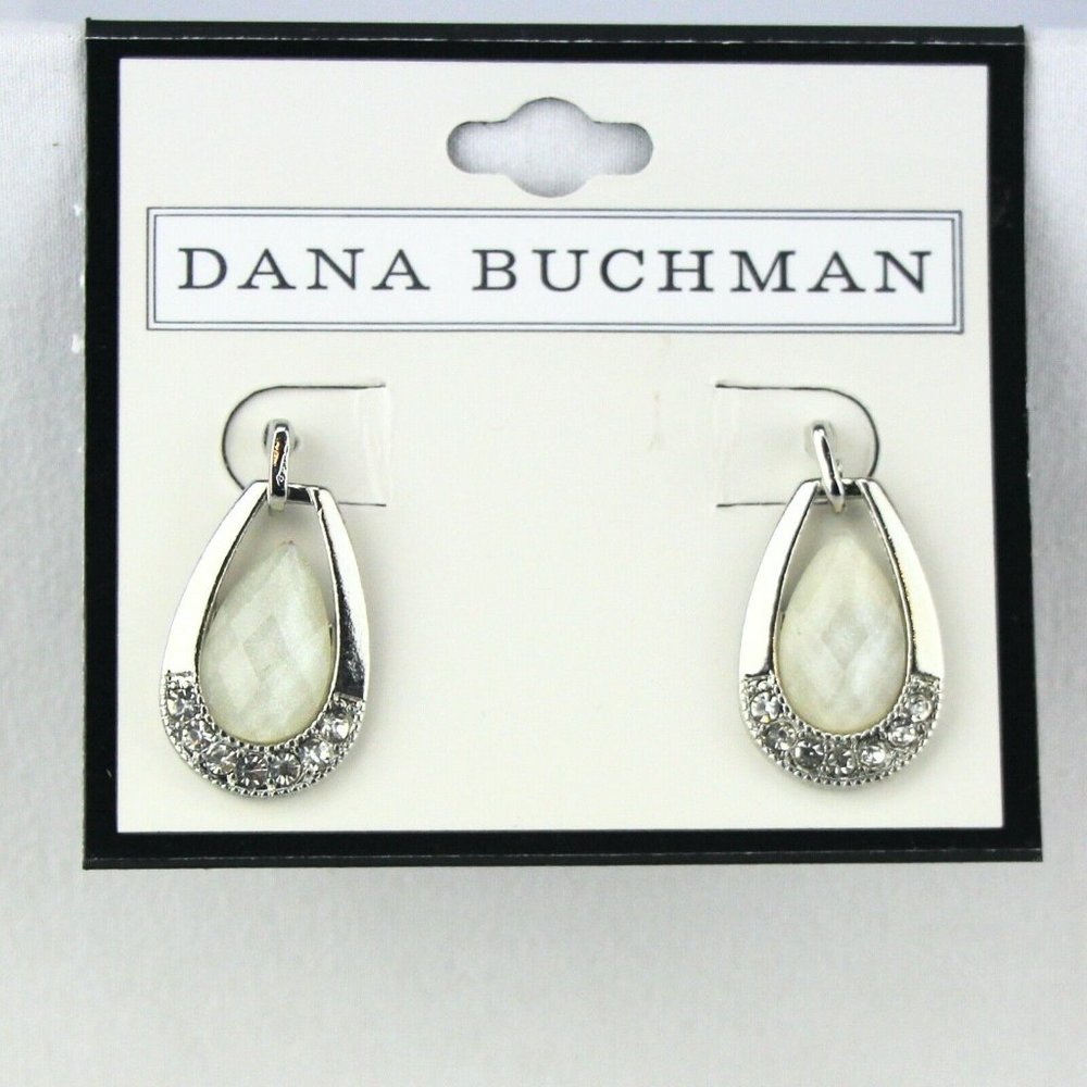 Dana Buchman Earrings White Rhinestone Dangle Silver-tone Stud